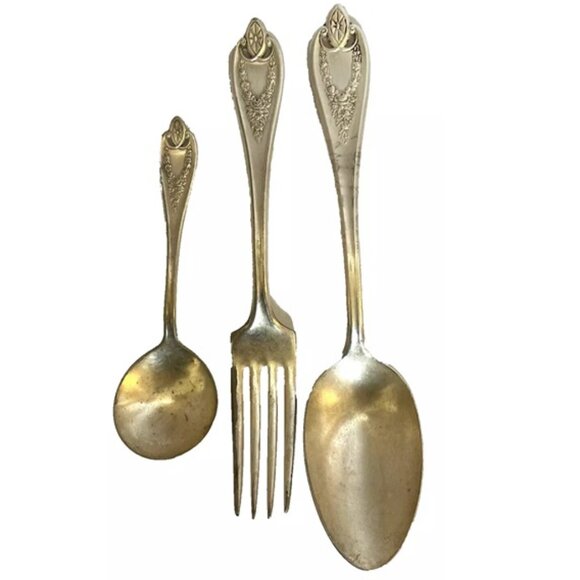 1847 Rogers Bros. XS Triple Mix lot Serving Spoon, Fork, Soup Spoon Silver Plate - Picture 1 of 15